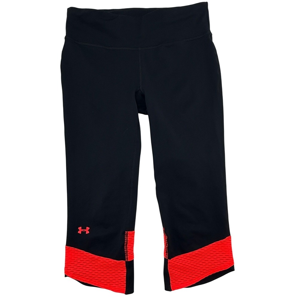 Under Armour Womens‎ Capri Leggings Black Red Mesh Athletic Workout Medium